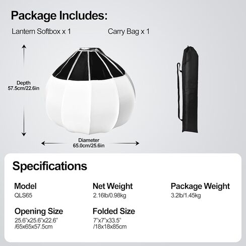 EMART 26"/65cm Lantern Softbox One Step Quick Release, 360° Light Diffuser,Professional Photography Soft Light Modifier Compatible with Video Light,Bowens Mount Light for Recording,Portraits,Live in Kuwait