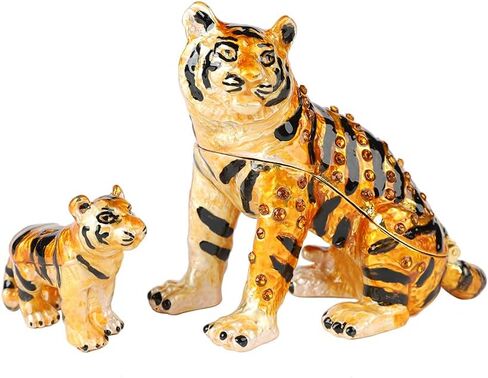 QIFU Classical Yellow Tiger Figurine Enameled Trinket Box Hinged, Unique Gift for Family in Saudi Arabia