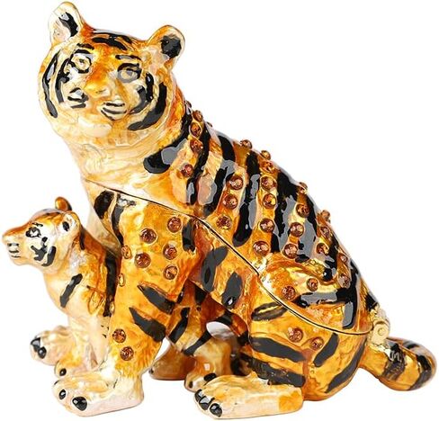 QIFU Classical Yellow Tiger Figurine Enameled Trinket Box Hinged, Unique Gift for Family in Saudi Arabia