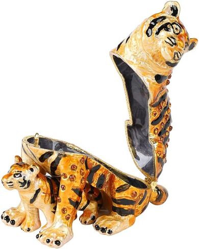 QIFU Classical Yellow Tiger Figurine Enameled Trinket Box Hinged, Unique Gift for Family in Saudi Arabia