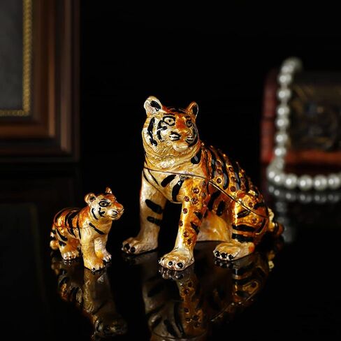 QIFU Classical Yellow Tiger Figurine Enameled Trinket Box Hinged, Unique Gift for Family in Saudi Arabia