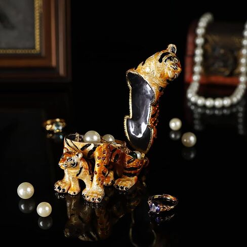 QIFU Classical Yellow Tiger Figurine Enameled Trinket Box Hinged, Unique Gift for Family in Saudi Arabia