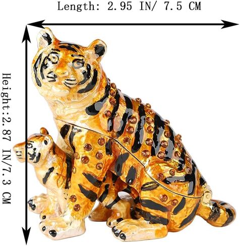 QIFU Classical Yellow Tiger Figurine Enameled Trinket Box Hinged, Unique Gift for Family in Saudi Arabia