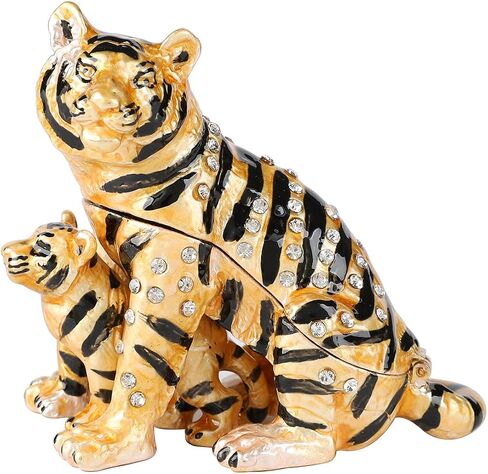 QIFU Classical Yellow Tiger Figurine Enameled Trinket Box Hinged, Unique Gift for Family in Saudi Arabia