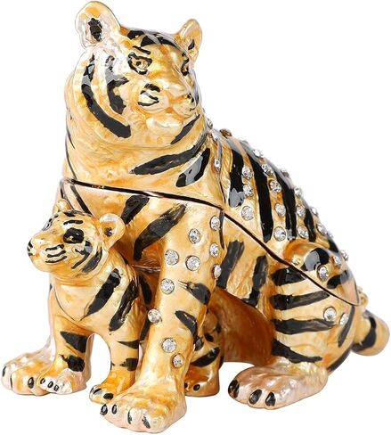 QIFU Classical Yellow Tiger Figurine Enameled Trinket Box Hinged, Unique Gift for Family in Saudi Arabia