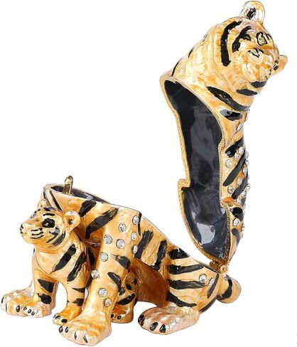 QIFU Classical Yellow Tiger Figurine Enameled Trinket Box Hinged, Unique Gift for Family in Saudi Arabia