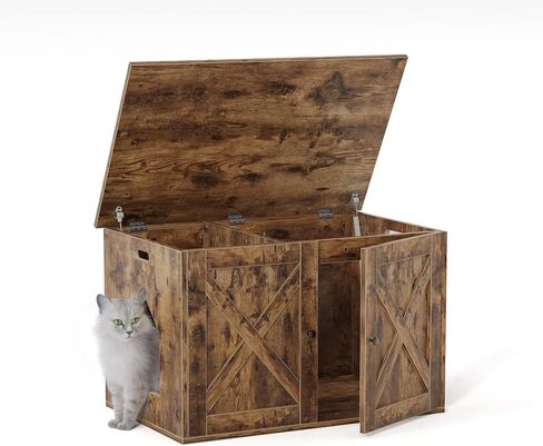 White Cat Litter Box Furniture, Adorable Wooden Pet House Cat Litter Box Enclosure with Drawer, Side Table, Indoor Pet Crate, Cat Home Nightstand, Easy to Clean in Saudi Arabia