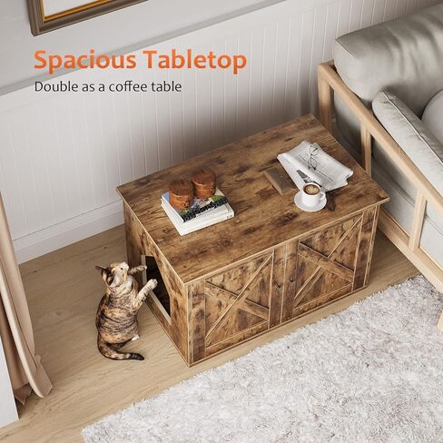 White Cat Litter Box Furniture, Adorable Wooden Pet House Cat Litter Box Enclosure with Drawer, Side Table, Indoor Pet Crate, Cat Home Nightstand, Easy to Clean in Saudi Arabia