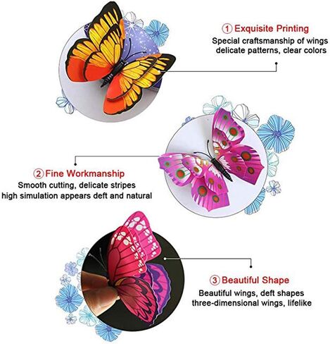 ملصقات حائط على شكل فراشة ثلاثية الأبعاد ديكور 24 قطعة مضيئة ملونة حائط الشارات للأطفال الفتيات الصغار النساء غرفة النوم الحمام غرفة المعيشة فن ديكور الحائط فراشات جدارية قابلة للإزالة ملصقات الحائط in Kuwait