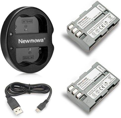 بطارية بديلة Newmowa EN-EL3e (عبوتان) وشاحن USB مزدوج لكاميرات Nikon EN-EL3e وNikon D50، D70، D70s، D80، D90، D100، D200، D300، D300S، D700 in Kuwait