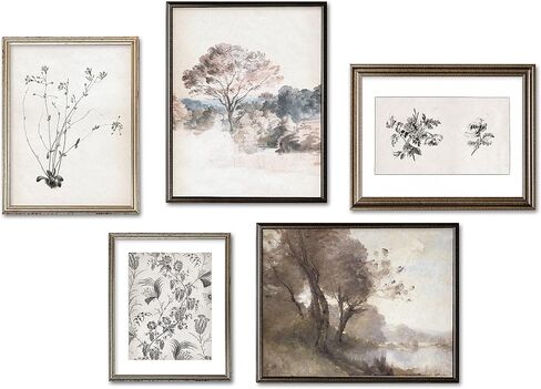 Vintage Moody Powder Room Wall Art Decor - Set of 5 Prints // Paris Wall Art Decor for Bedroom Women // Bohemian Aesthetic Bedroom or Makeup Room Wall Art Posters // Old Fashion Victorian Floral Decor in Saudi Arabia