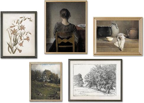 Vintage Moody Powder Room Wall Art Decor - Set of 5 Prints // Paris Wall Art Decor for Bedroom Women // Bohemian Aesthetic Bedroom or Makeup Room Wall Art Posters // Old Fashion Victorian Floral Decor in Saudi Arabia