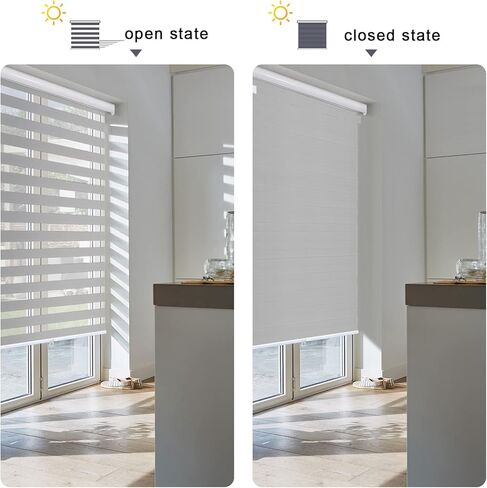 ستائر AOSKY Zebra للنوافذ، ظلال دوارة لاسلكية للمنزل، ظلال نوافذ مجانية، طبقة مزدوجة للتحكم في الإضاءة ليلاً ونهارًا، سهلة التركيب (36 بوصة عرض × 72 بوصة ارتفاع، أبيض) in Kuwait