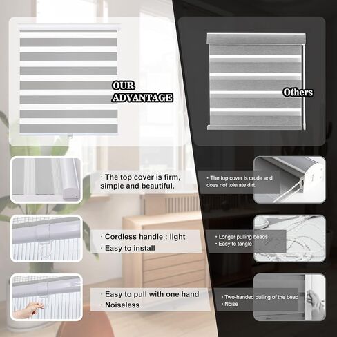 ستائر AOSKY Zebra للنوافذ، ظلال دوارة لاسلكية للمنزل، ظلال نوافذ مجانية، طبقة مزدوجة للتحكم في الإضاءة ليلاً ونهارًا، سهلة التركيب (36 بوصة عرض × 72 بوصة ارتفاع، أبيض) in Kuwait