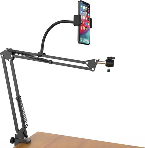 Overhead Tripod for iPhone Compact Camera: Flexible Scissor Arm Ring Light Desk Mount Live Streaming Kit, Phone arm Stand for Online Teaching Webcam Meeting Video Recording Baking Crafting Nail Art in Kuwait