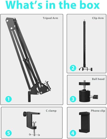 Overhead Tripod for iPhone Compact Camera: Flexible Scissor Arm Ring Light Desk Mount Live Streaming Kit, Phone arm Stand for Online Teaching Webcam Meeting Video Recording Baking Crafting Nail Art in Kuwait