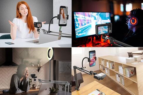 Overhead Tripod for iPhone Compact Camera: Flexible Scissor Arm Ring Light Desk Mount Live Streaming Kit, Phone arm Stand for Online Teaching Webcam Meeting Video Recording Baking Crafting Nail Art in Kuwait