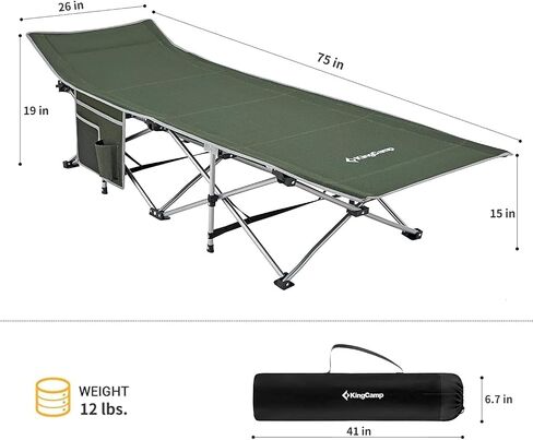 KingCamp Folding Cot, Heavy Duty Design Holds Adults Portable and Ultra Lightweight Single Person Bed for Camp Office Indoor Outdoor Use, 75"x26"x15", Green in Saudi Arabia