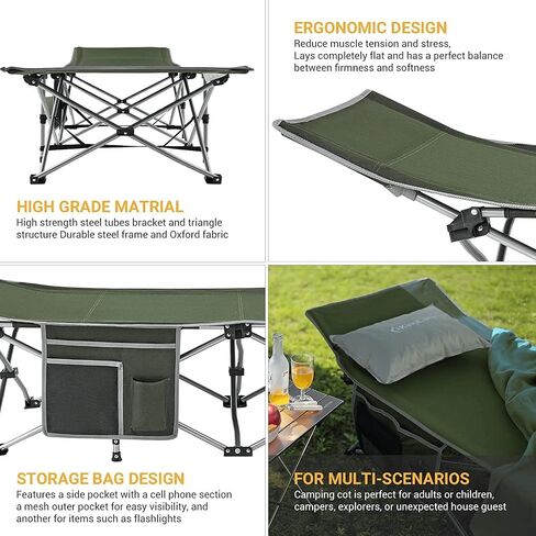 KingCamp Folding Cot, Heavy Duty Design Holds Adults Portable and Ultra Lightweight Single Person Bed for Camp Office Indoor Outdoor Use, 75"x26"x15", Green in Saudi Arabia