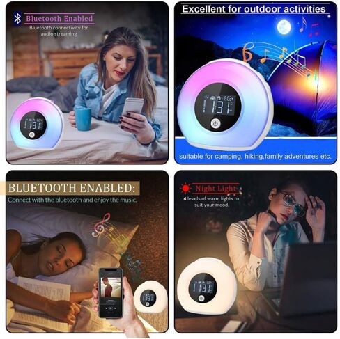 ساعة منبه لشروق الشمس من SEEKING DEER للأطفال، منبه ثقيل النوم، غرفة النوم، مساعد النوم، منبه مزدوج، بلوتوث، ضوء ليلي، 5 ألوان، 3 أصوات، مثالية للهدايا in Kuwait