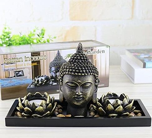 فنغ شوي منضدية زن حديقة بوذا روك أشعل النار شمعة رملية مبخرة ديكور المنزل هدية (KT00034) USAMJTABLE in Saudi Arabia