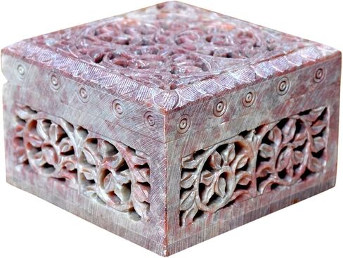 Hashcart Marble Jewelry Box Small Decorative Box Tarot Box Stash Box |Size- 4" x 4" x 2"| Handcarved Soapstone Box Use as Jewelry Tray Ring Dish Ring Holder in Saudi Arabia