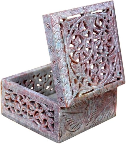Hashcart Marble Jewelry Box Small Decorative Box Tarot Box Stash Box |Size- 4" x 4" x 2"| Handcarved Soapstone Box Use as Jewelry Tray Ring Dish Ring Holder in Saudi Arabia
