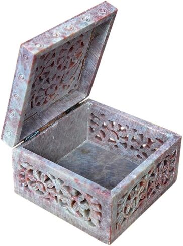 Hashcart Marble Jewelry Box Small Decorative Box Tarot Box Stash Box |Size- 4" x 4" x 2"| Handcarved Soapstone Box Use as Jewelry Tray Ring Dish Ring Holder in Saudi Arabia