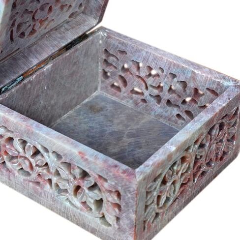 Hashcart Marble Jewelry Box Small Decorative Box Tarot Box Stash Box |Size- 4" x 4" x 2"| Handcarved Soapstone Box Use as Jewelry Tray Ring Dish Ring Holder in Saudi Arabia
