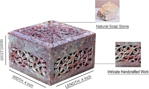 Hashcart Marble Jewelry Box Small Decorative Box Tarot Box Stash Box |Size- 4" x 4" x 2"| Handcarved Soapstone Box Use as Jewelry Tray Ring Dish Ring Holder in Saudi Arabia