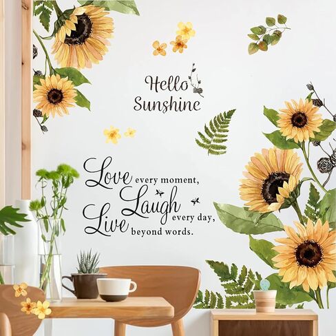 Sunflower 3D Yellow Flower Wall Stickers Decals, Removable Love Laugh Live Flowers Butterfly Wallpaper Decor, DIY Art Mural for Kids Room Nursery Classroom Bedroom Home Decoration(A) in Kuwait