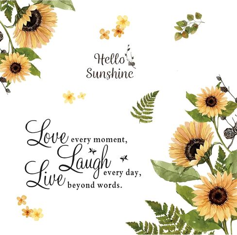 Sunflower 3D Yellow Flower Wall Stickers Decals, Removable Love Laugh Live Flowers Butterfly Wallpaper Decor, DIY Art Mural for Kids Room Nursery Classroom Bedroom Home Decoration(A) in Kuwait