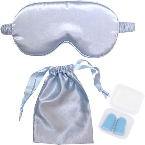HappyDaily Sleep Mask Set with Luxury Travel Pouch and Boxed Ear Plug - Soft and Comfortable Eye Shade Eye Cover for Full Night Sleep,Nap,Travel (Light Blue) in Kuwait