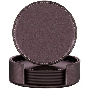 Coasters for Drinks, Thipoten Leather Coasters with Holder, Protect Furniture from Damage(6PCS, Black) in Kuwait