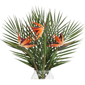 Bird of Paradise Artificial Plant Combo Palm Leaves,Faux Bird of Paradise Plant with Artificial Palm Leaves for Wedding Garden Office Home Indoor and Outdoor Decor(Large Blue)