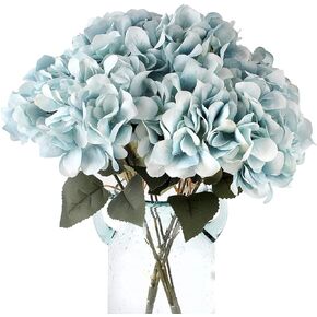 Artificial Flowers Silk Hydrangea Flowers with 5 Big Heads Fake Flower Bunch Bouquet for Home Wedding Party Decor DIY (Dark Blue)