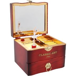 صندوق تخزين المجوهرات من Haokaini Retro Music Box، صندوق تخزين خشبي دوار لراقصة الباليه الراقصة فتاة موسيقية، صندوق تخزين حلقي مع درج مرآة لفتاة ابنة هدية عيد ميلاد in Kuwait