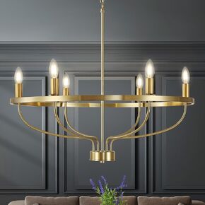 Widluth Modern 6-Lights Gold Chandelier Vintage Mid Century 28.54" Candle Style Chandelier Modern Rustic Farmhosue Golden Chandelier for Dining Room, Kitchen Island, Living Room, E12 in Saudi Arabia