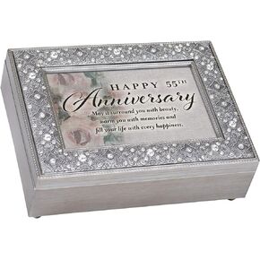 Cottage Garden Happy 55th Anniversary Brushed Pewter Finish Jeweled Music Box Plays Wonderful World in Saudi Arabia
