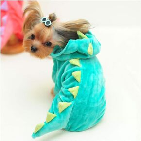 SEIS Dog Dinosaur Suit Halloween Costume Pet Dino Hoodie for Small and Medium Dogs Winter Warm Clothing (L（Back 14.6“）, Green) in Kuwait