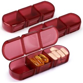 3 عبوات من علب حبوب الدواء الصغيرة والثابتة، علبة حبوب صغيرة للجيب 3 مرات في اليوم، صندوق حبوب صغير للسفر، موزع حبوب الدواء (كستنائي) in Kuwait
