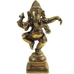 Brass Dancing Ganesh Statue, Gold
