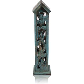 Wooden Incense Stick & Cone Burner Holder Tower Large Organic Eco Friendly Ash Catcher Agarbatti Holder Rustic Style Hand Carved for Meditation Yoga Aromatherapy Home Fragrance Products (Blue)