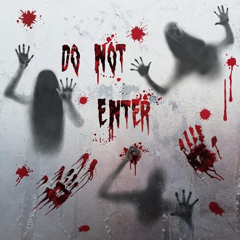 126 Pcs Halloween Decorations Stickers, 12 Sheets Halloween Window Wall Floor Clings Bloody Handprint Footprint Decals Vampire Zombie Party Stickers Decorations Supplies in Saudi Arabia