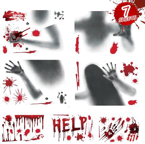 126 Pcs Halloween Decorations Stickers, 12 Sheets Halloween Window Wall Floor Clings Bloody Handprint Footprint Decals Vampire Zombie Party Stickers Decorations Supplies in Saudi Arabia