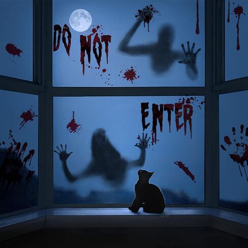 126 Pcs Halloween Decorations Stickers, 12 Sheets Halloween Window Wall Floor Clings Bloody Handprint Footprint Decals Vampire Zombie Party Stickers Decorations Supplies in Saudi Arabia