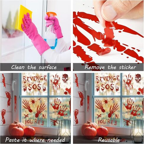 126 Pcs Halloween Decorations Stickers, 12 Sheets Halloween Window Wall Floor Clings Bloody Handprint Footprint Decals Vampire Zombie Party Stickers Decorations Supplies in Saudi Arabia