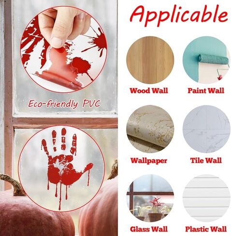 126 Pcs Halloween Decorations Stickers, 12 Sheets Halloween Window Wall Floor Clings Bloody Handprint Footprint Decals Vampire Zombie Party Stickers Decorations Supplies in Saudi Arabia