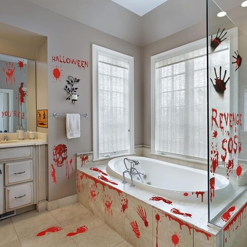 126 Pcs Halloween Decorations Stickers, 12 Sheets Halloween Window Wall Floor Clings Bloody Handprint Footprint Decals Vampire Zombie Party Stickers Decorations Supplies in Saudi Arabia