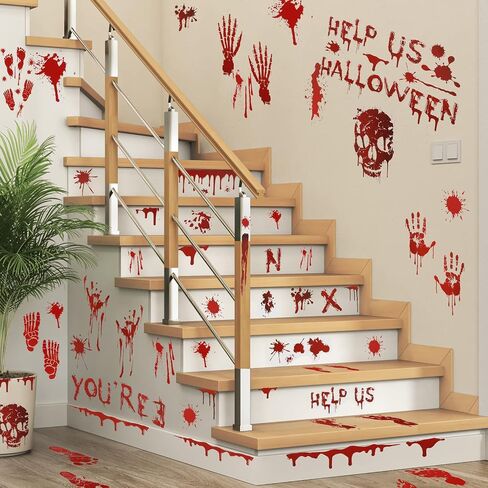 126 Pcs Halloween Decorations Stickers, 12 Sheets Halloween Window Wall Floor Clings Bloody Handprint Footprint Decals Vampire Zombie Party Stickers Decorations Supplies in Saudi Arabia